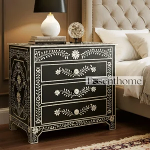 Black bone inlay Nightstand -Essenthome