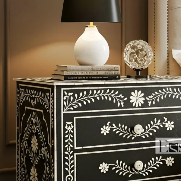 Black bone inlay Nightstand -Essenthome - Image 2