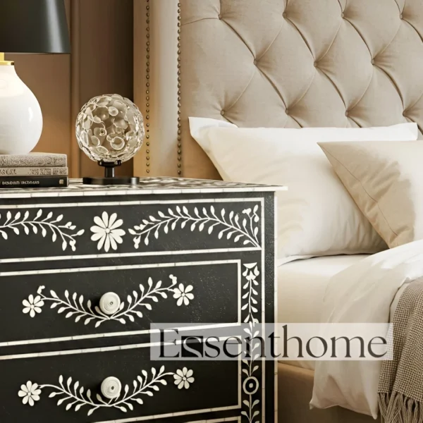 Black bone inlay Nightstand -Essenthome - Image 4