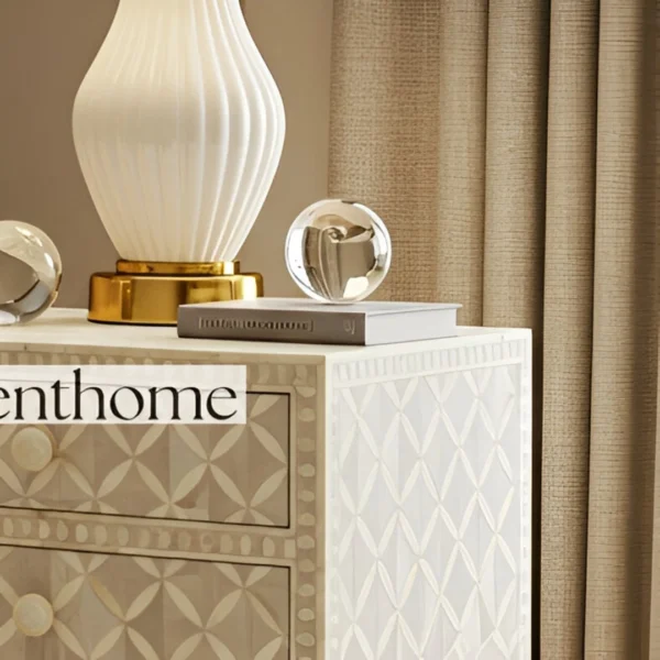 Handmade Cream Bone nightstand for bedroom - 3 Drawer - Image 5