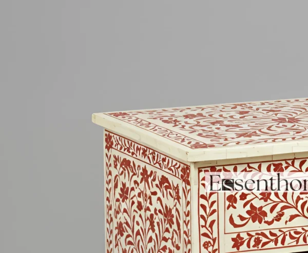 Handmade Bone Inlay Chest – Red & Cream Floral - Image 4