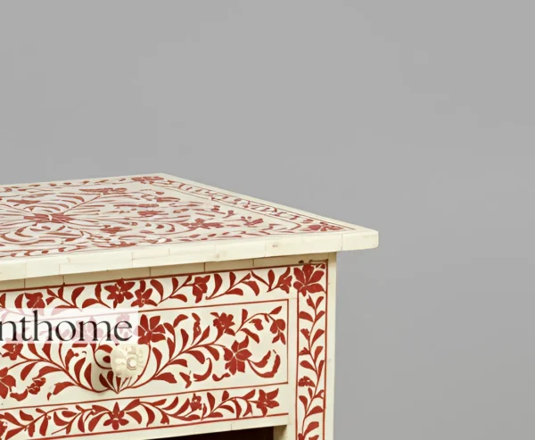 Handmade Bone Inlay Chest – Red & Cream Floral - Image 3
