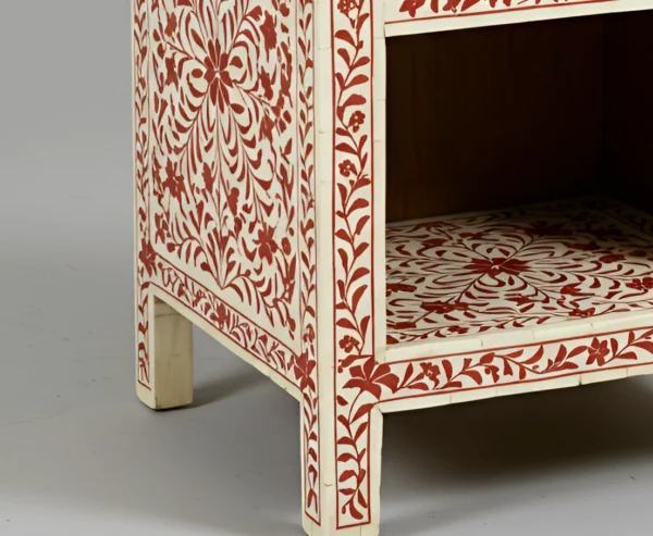Handmade Bone Inlay Chest – Red & Cream Floral - Image 2