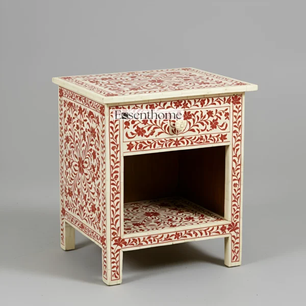 Handmade Bone Inlay Chest – Red & Cream Floral