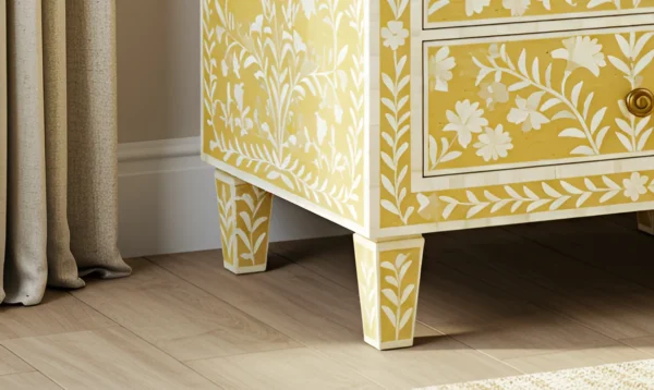 Bone Inlay Nightstand with Floral Design – 2 Drawer - Image 2