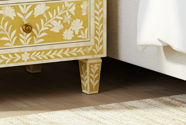 Bone Inlay Nightstand with Floral Design – 2 Drawer - Image 3