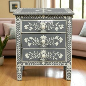Handmade Gray Bone Inlay nightstand - Flolar