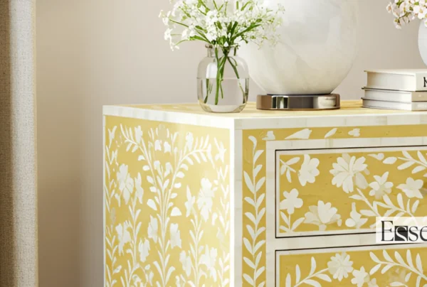 Bone Inlay Nightstand with Floral Design – 2 Drawer - Image 5