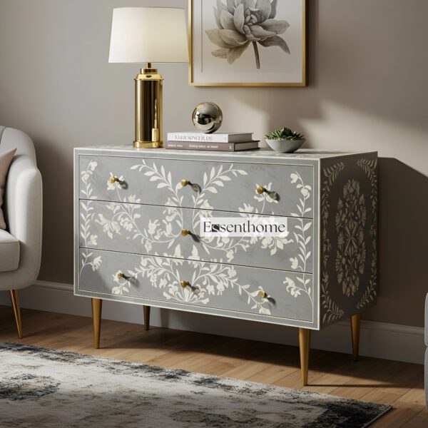 Handmade Gray and white 3 Drawer Dresser for Bedroom