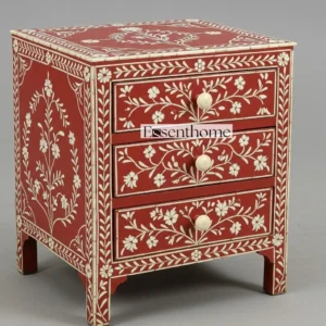 3 Drawer Bone Inlay Dresser – Red Floral Pattern