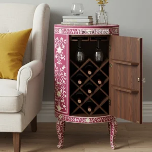 Pink Bone Inlay Wine Cabinet