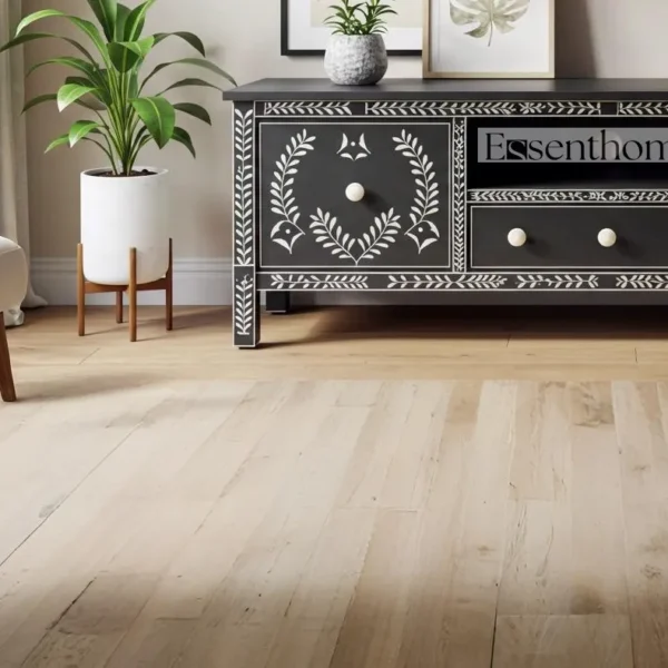 Essenthome Black Bone Inlay TV Console – Handcrafted Wooden Storage Cabinet - Image 2