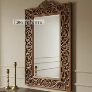 Essenthome Handcarved Wooden Wall Mirror – Rectangular Ornate Frame
