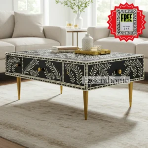 Essenthome Wooden Floral Coffee Table – Handmade Floral Design