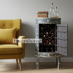 Essenthome Blue Floral Bone Inlay Wine Wooden End Table