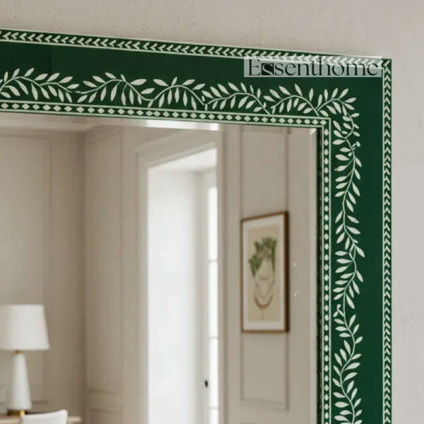 Handmade Bone Inlay Wall Mirror Floral Pattern Green ? Free Photo Frame - Image 4