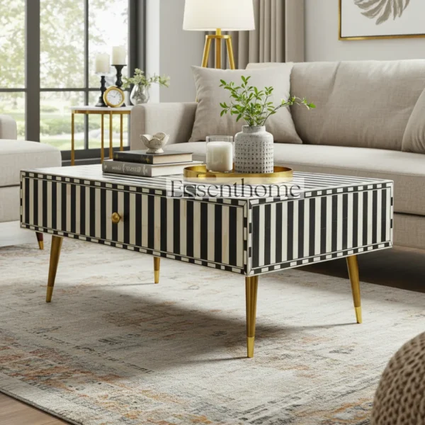 Handmade Wooden Coffee Table Black Stripes Luxury Centre Table + Free Frame - Image 2