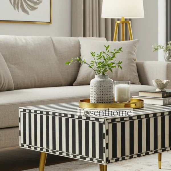 Handmade Wooden Coffee Table Black Stripes Luxury Centre Table + Free Frame - Image 3