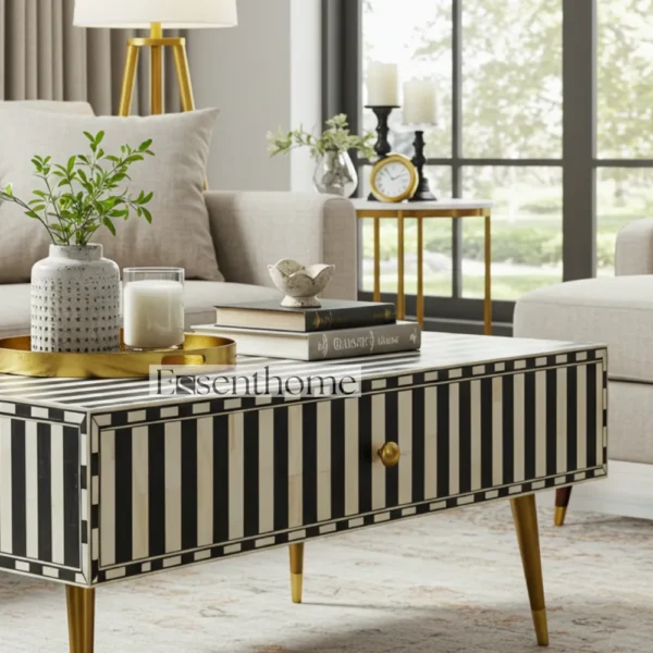 Handmade Wooden Coffee Table Black Stripes Luxury Centre Table + Free Frame - Image 4