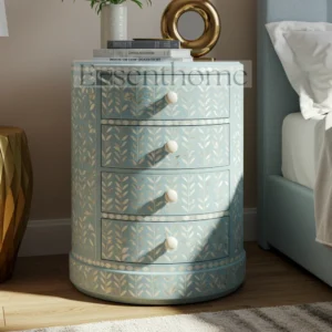?Handmade Blue MOP Nightstand ? 4-Drawer Floral Inlay Bedside Table?