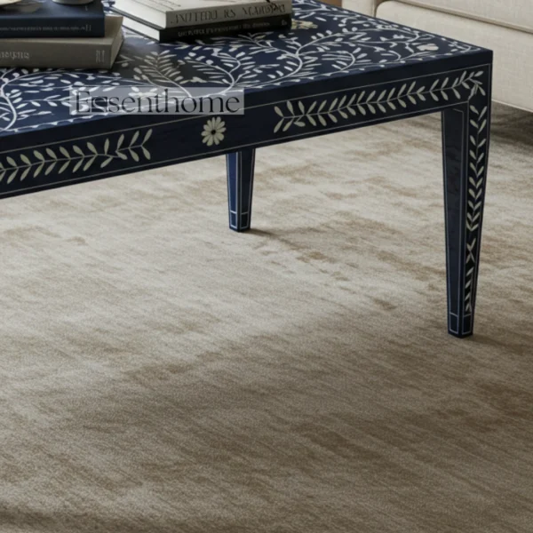 Blue Floral Bone Inlay Square Coffee Table with Golden Brass Legs ? Handmade Accent Table - Image 5