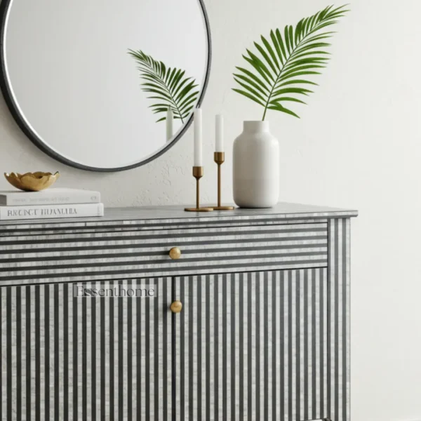 Essenthome Black and white inlay buffet  Mother of Pearl Inlay Buffet Cabinet - Image 3