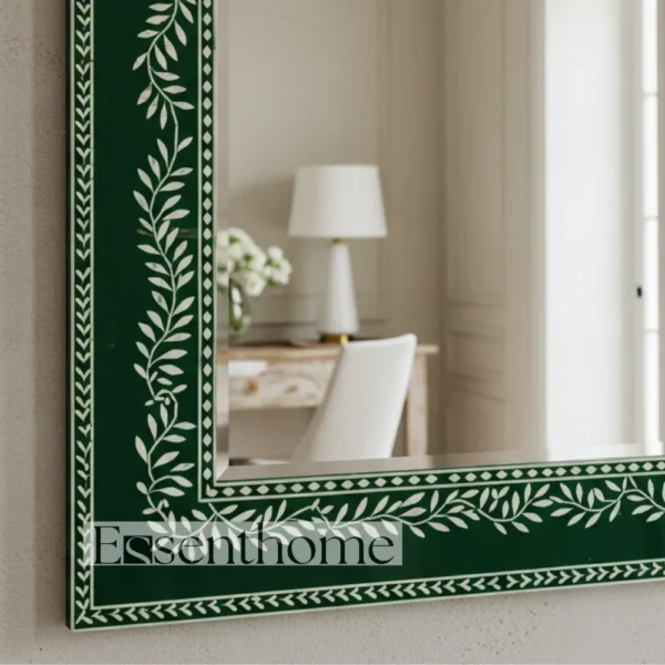 Handmade Bone Inlay Wall Mirror Floral Pattern Green ? Free Photo Frame - Image 5