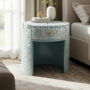 Handmade Blue MOP Nightstand ? 1Drawer Floral Inlay Bedside Table