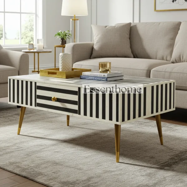 Handmade Wooden Coffee Table Black Stripes Luxury Centre Table + Free Frame - Image 2