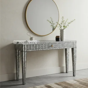 Mother of Pearl Console Table – Modern Striped Inlay with 1 Drawer