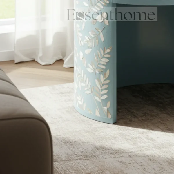 Handmade Blue MOP Nightstand ? 1Drawer Floral Inlay Bedside Table - Image 4