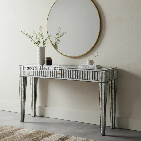 Mother of Pearl Console Table – Modern Striped Inlay with 1 Drawer - Image 2