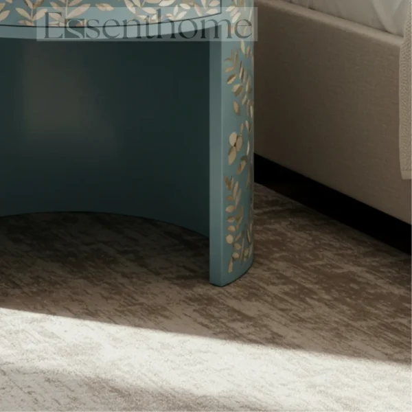 Handmade Blue MOP Nightstand ? 1Drawer Floral Inlay Bedside Table - Image 5