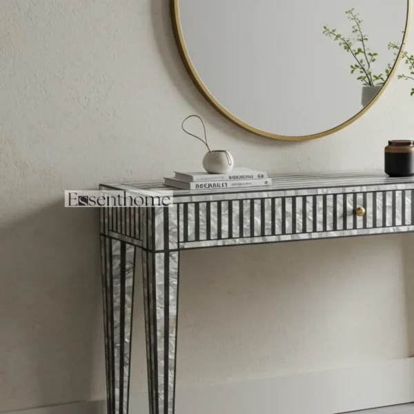 Mother of Pearl Console Table – Modern Striped Inlay with 1 Drawer - Image 3