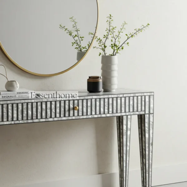 Mother of Pearl Console Table – Modern Striped Inlay with 1 Drawer - Image 4
