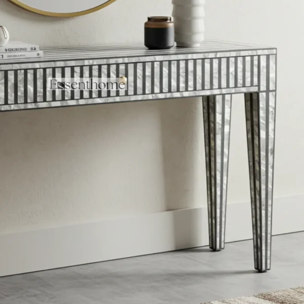 Mother of Pearl Console Table – Modern Striped Inlay with 1 Drawer - Image 5