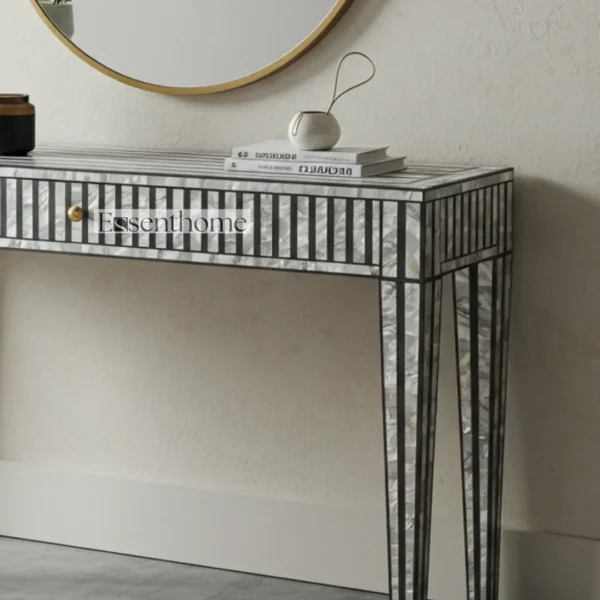 Mother of Pearl Console Table – Modern Striped Inlay with 1 Drawer - Image 6