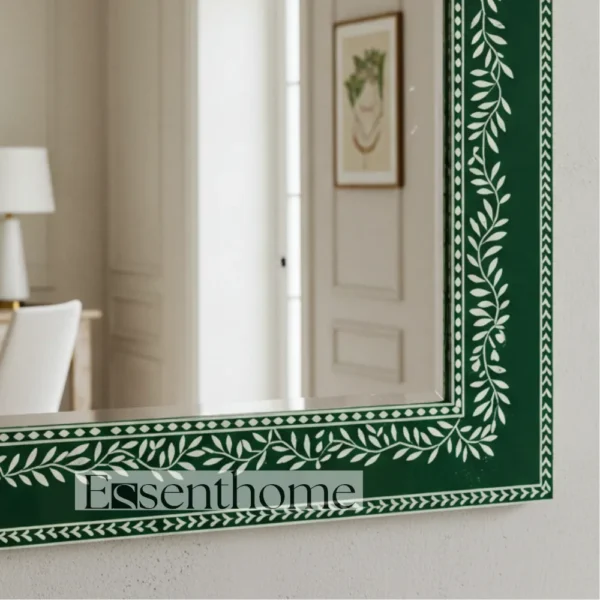 Handmade Bone Inlay Wall Mirror Floral Pattern Green ? Free Photo Frame - Image 6