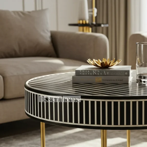 Bone Inlay Coffee Table - Black & White - Image 2