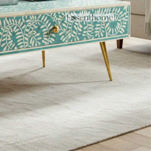 Handmade Bone Inlay Floral Coffee Table ? Teal Green with Drawers - Image 5