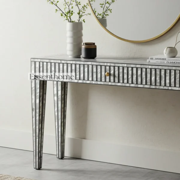 Mother of Pearl Console Table – Modern Striped Inlay with 1 Drawer - Image 7
