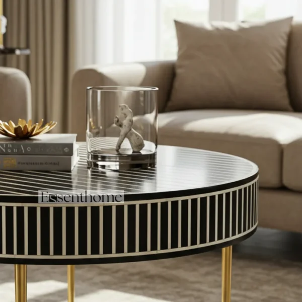 Bone Inlay Coffee Table - Black & White - Image 3