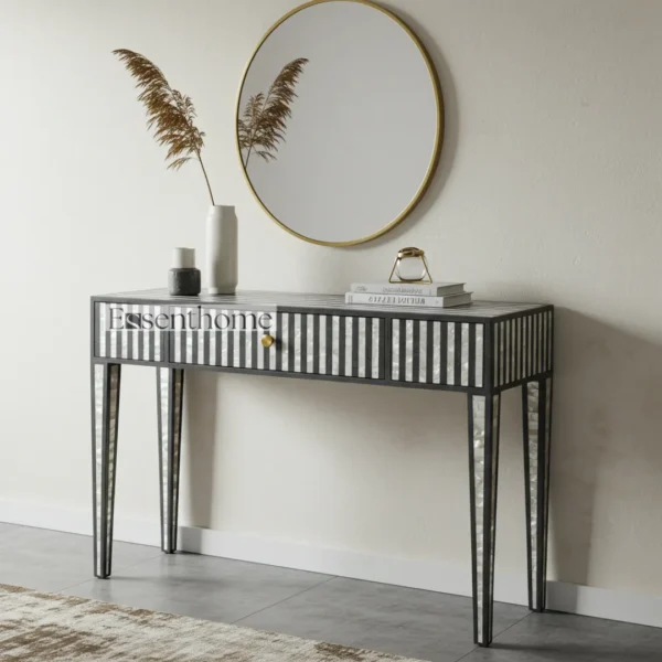 Essenthome Mother of Pearl Console Table ? Modern Striped Inlay, 1 Drawer - Image 2