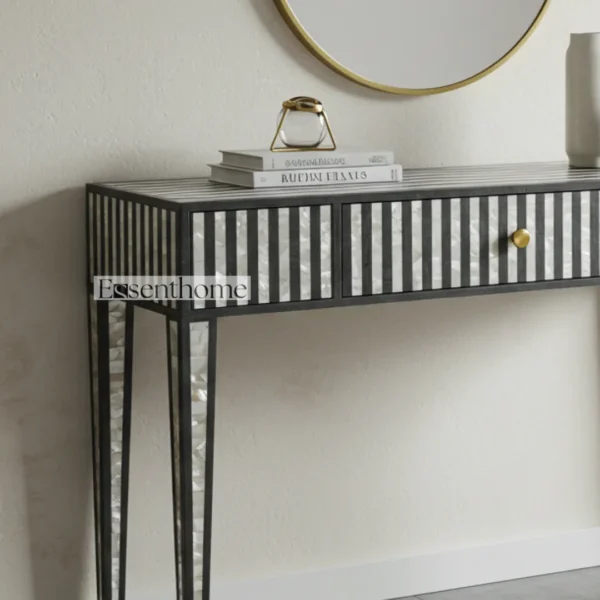 Essenthome Mother of Pearl Console Table ? Modern Striped Inlay, 1 Drawer - Image 3