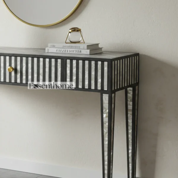 Essenthome Mother of Pearl Console Table ? Modern Striped Inlay, 1 Drawer - Image 8