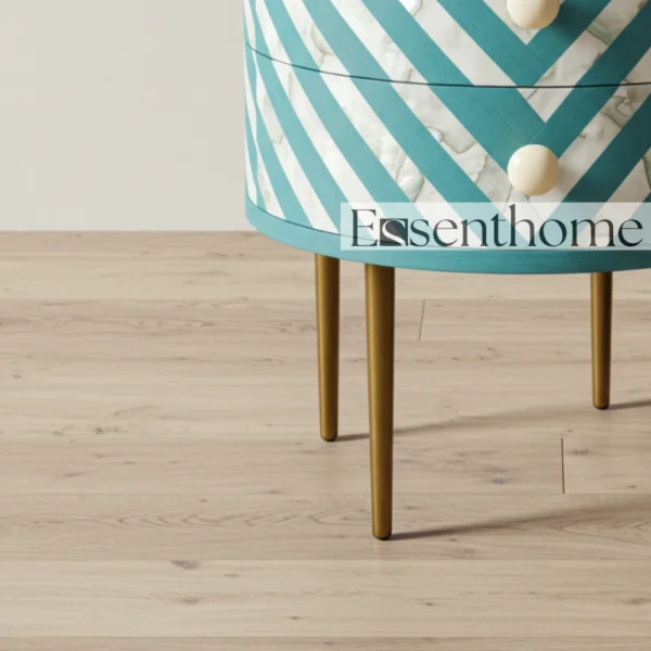 Essenthome Sky Blue Round Nightstand ? Handcrafted Chevron Pattern Bedside Table - Image 3