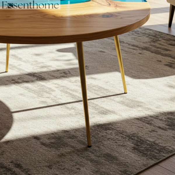 Essenthome Round Wooden Coffee Table ? Handmade Wood & Blue Resin Inlay with Gold Metal Legs - Image 4