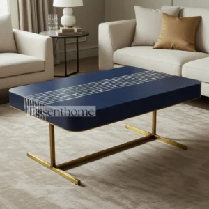 Blue Bone Inlay Square Coffee Table with Golden Brass Legs ? Handmade Modern Accent Table for Living Room