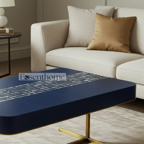 Blue Bone Inlay Square Coffee Table with Golden Brass Legs ? Handmade Modern Accent Table for Living Room - Image 3