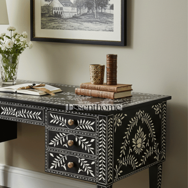 Handmade floral inlay center table Round Floral Inlay Center Table - Image 2